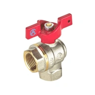 Кран шаровой латунь никель угловой 1008 Euro Ду 15 Ру40 ВР полнопроходной бабочка красная Aquasfera 1008-01