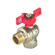 Кран шаровой латунь никель угловой 1009 Euro Ду 15 Ру40 ВР/НР полнопроходной бабочка красная Aquasfera 1009-01